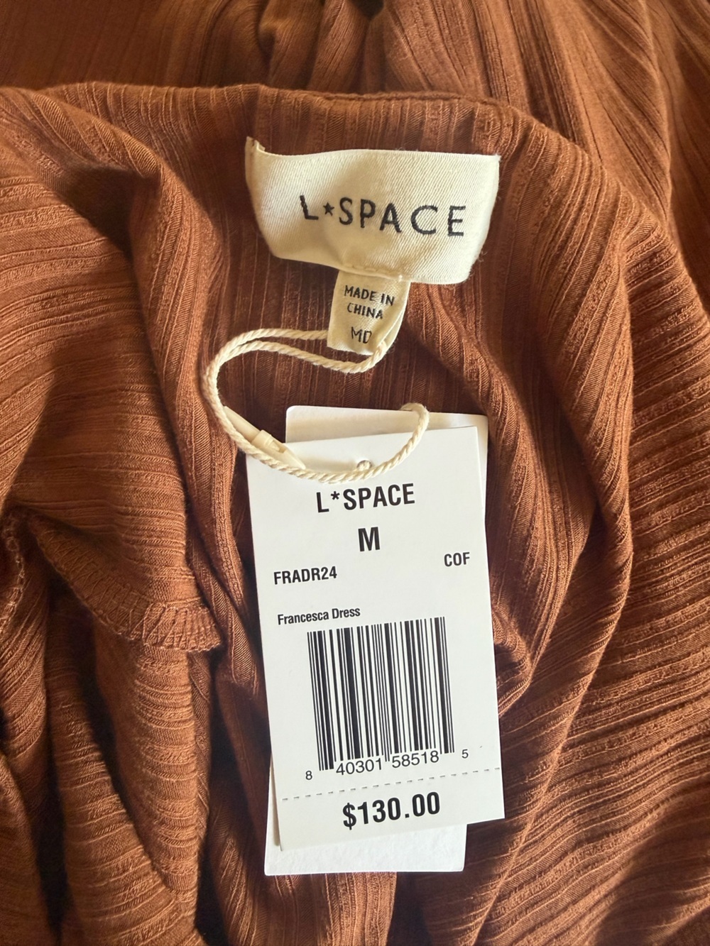 LSpace Francesca Dress Coffee brown knit midi strappy back Revolve M - Picture 9 of 13